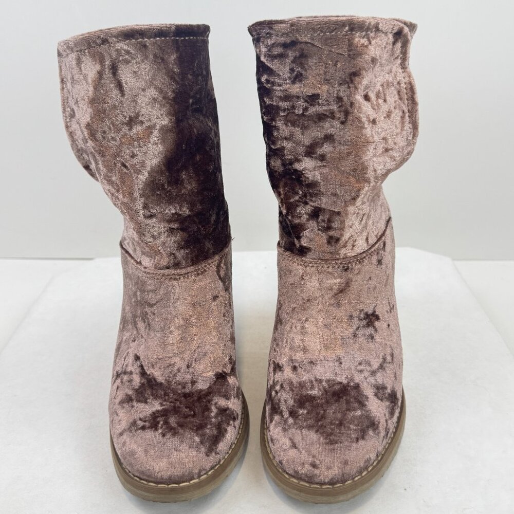 Sbicca Womens Size 7 Ankle Booties Pink Crushed Velvet Foldover Block Heels - Picture 9 of 16
